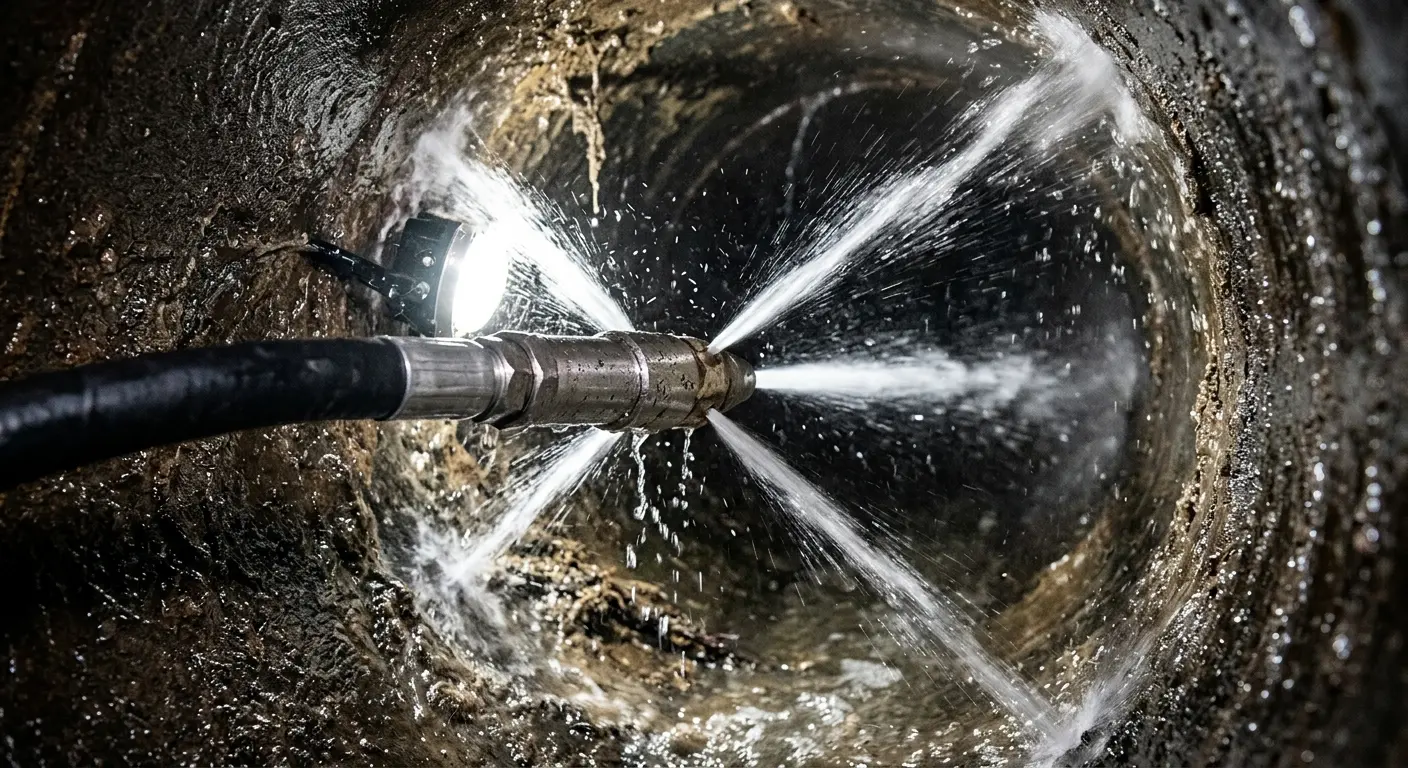 High-pressure hydro jetting nozzle cleaning sewer pipe for Storm Drain Cleaning in Starke